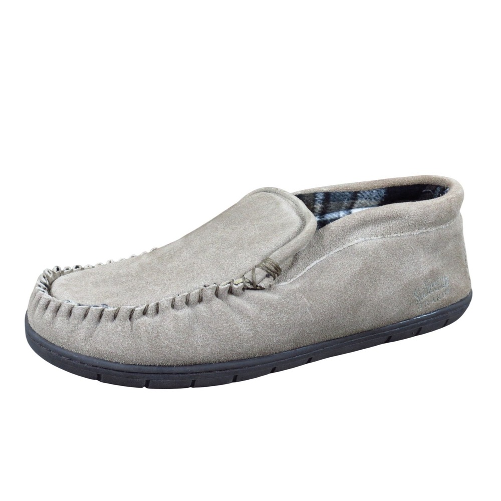 Staheekum Trapper Flannel Mens Moccasin Slipper Sz 9 Indoor Lounging Taupe Suede